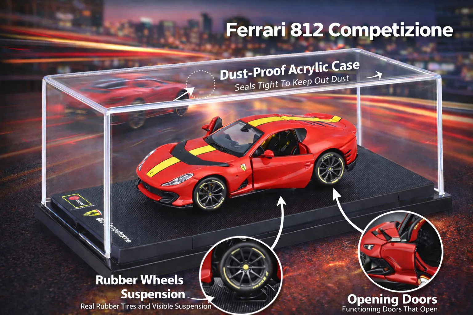 Bburago ferrari 812 competizione die-cast model with acrylic display case 1:64 Scale - Image 5