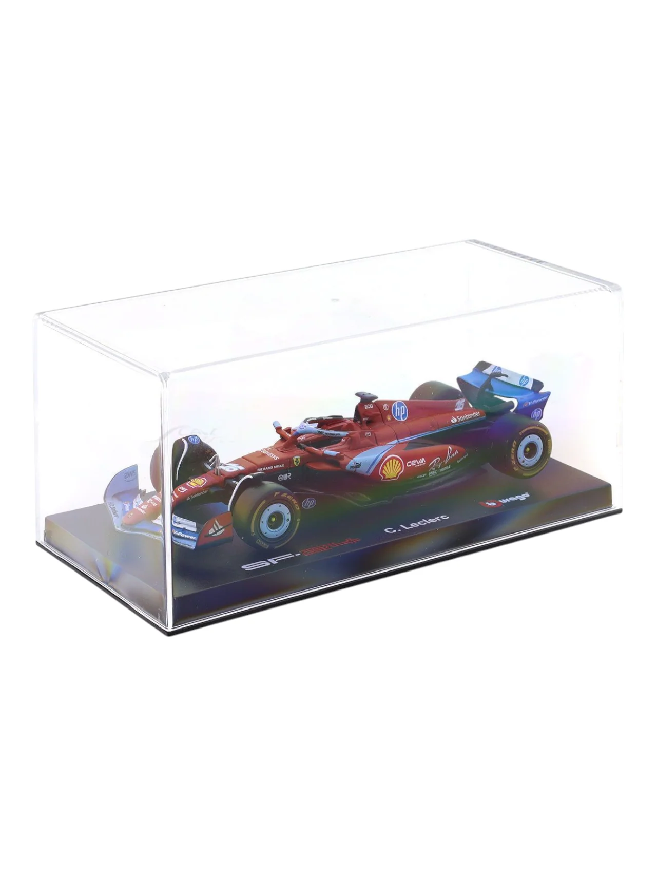 Bburago Formula 1 (F1) 2024 Ferrari SF-24 No. 16 Charles Leclerc Miami GP 1:43 Scale Diecast (With Acrylic Case)
