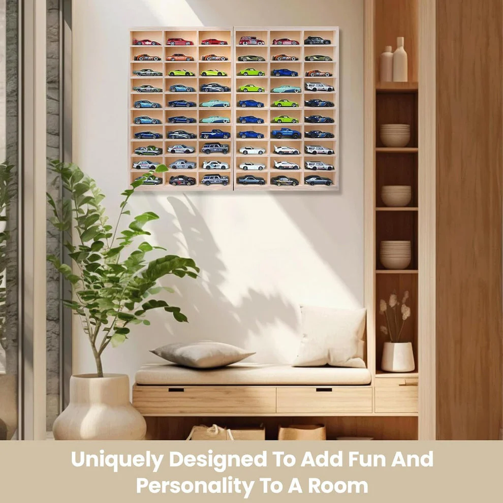 Foldable Wooden 60 Compartment Car Storage Case With Acrylic Cover for 1:64 Scale - Image 2