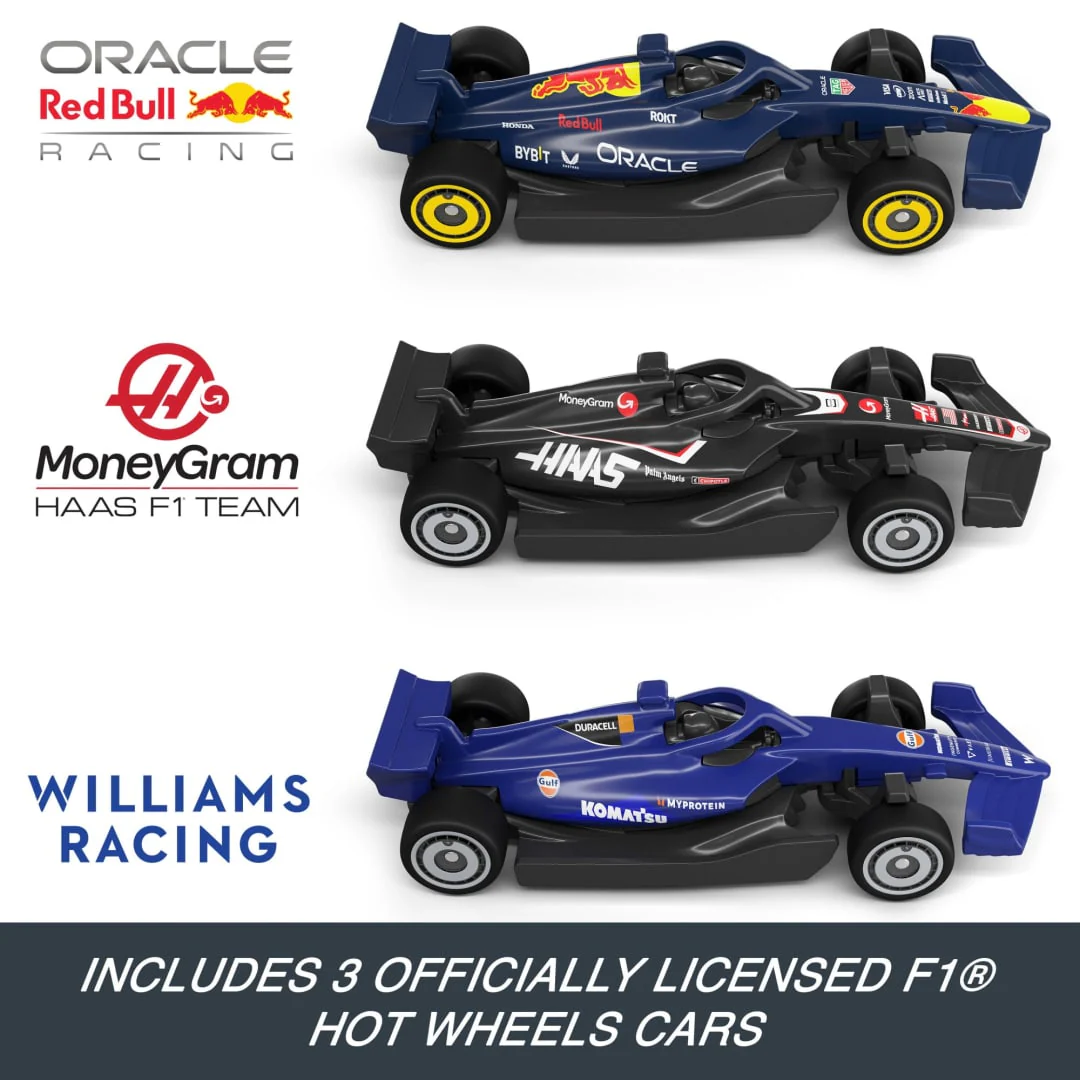 Hot Wheels Race Formula 1 (F1) Grand Prix Circuit Track Set With 3 Die-Cast Cars in 1:64 Scale - Image 3