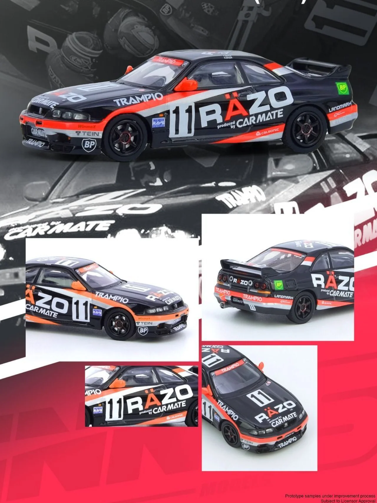 Inno64 Nissan Skyline GT-R (R33) #11 "Razo Trampio" Sendan Highland 1995 Winner Diecast 1:64 Scale (With Acrylic Case) - Image 3