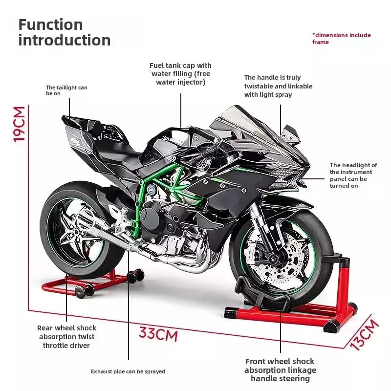 Kawasaki H2R bike Alloy Model 1:6 Scale (Matte Black) - Image 3