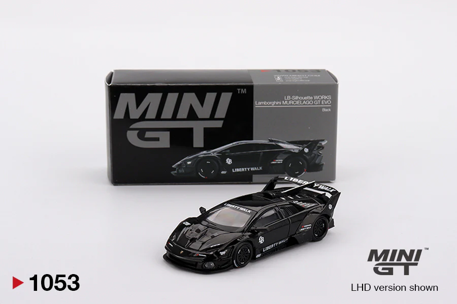 Mini GT LB-Silhouette Works Lamborghini Murcielago GT Evo (Black) Code-1053 1:64 Scale Box packaging