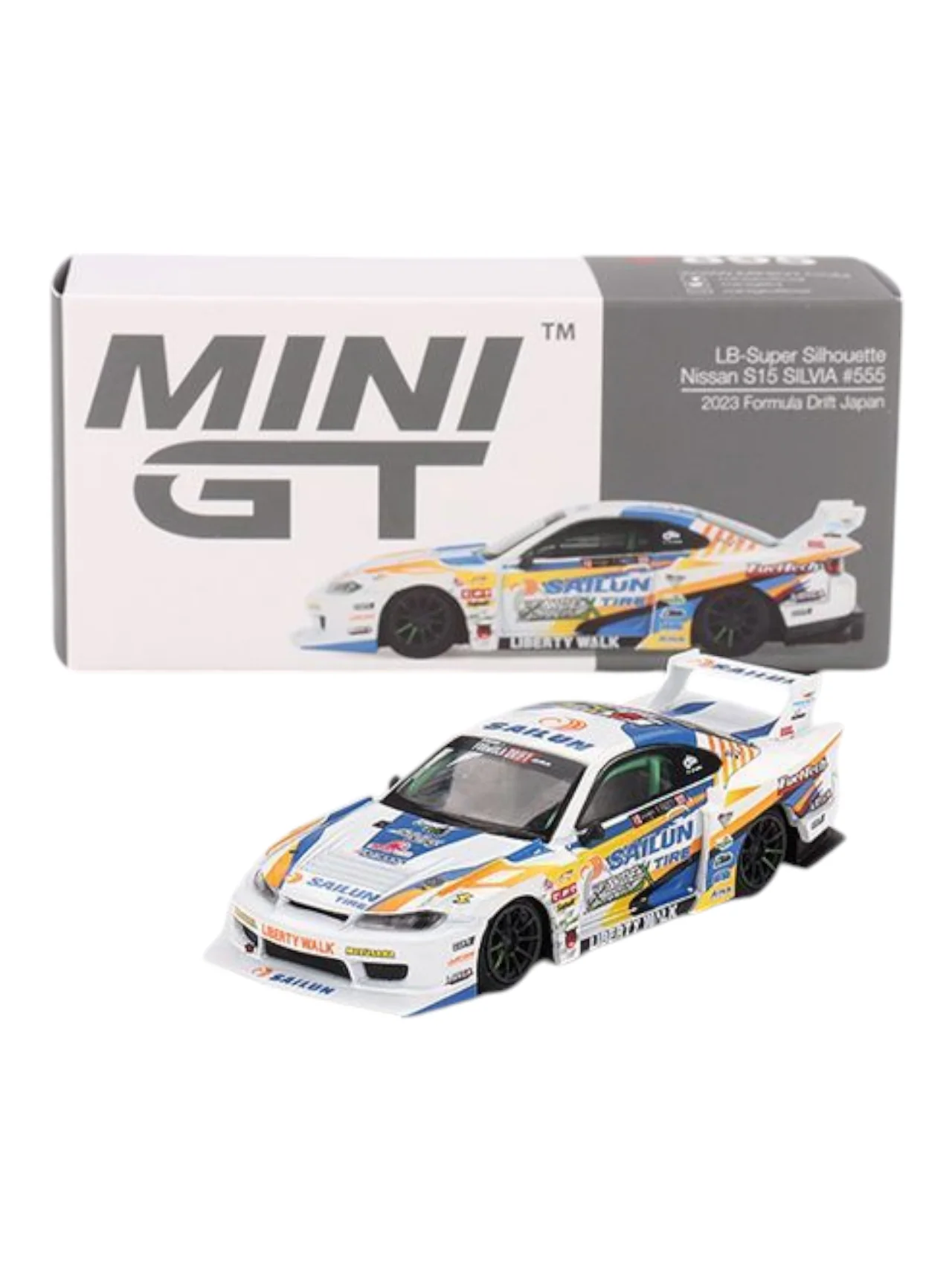 Mini GT LB-Super Silhouette Nissan S15 Silvia #555 2023 Formula Drift Japan 1:64 Scale