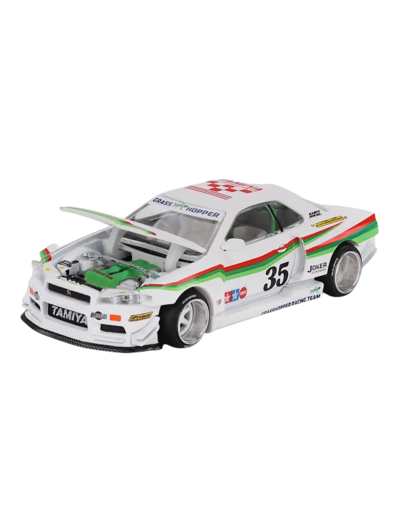 Mini GT Tamiya x Kaido House Collaboration Nissan Skyline GT-R (R34) "The Grasshopper" 1:64 Scale - Image 3