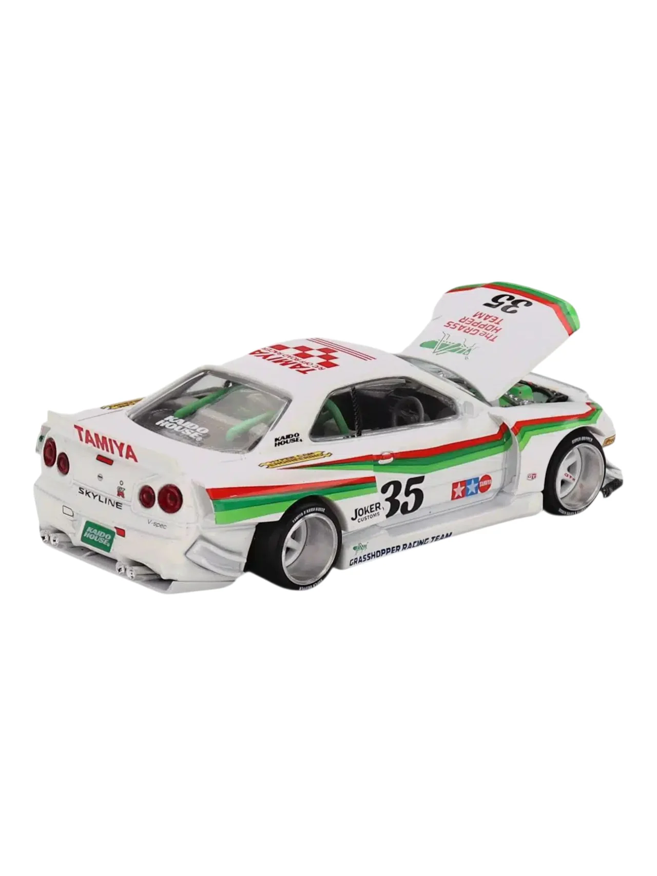 Mini GT Tamiya x Kaido House Collaboration Nissan Skyline GT-R (R34) "The Grasshopper" 1:64 Scale - Image 6