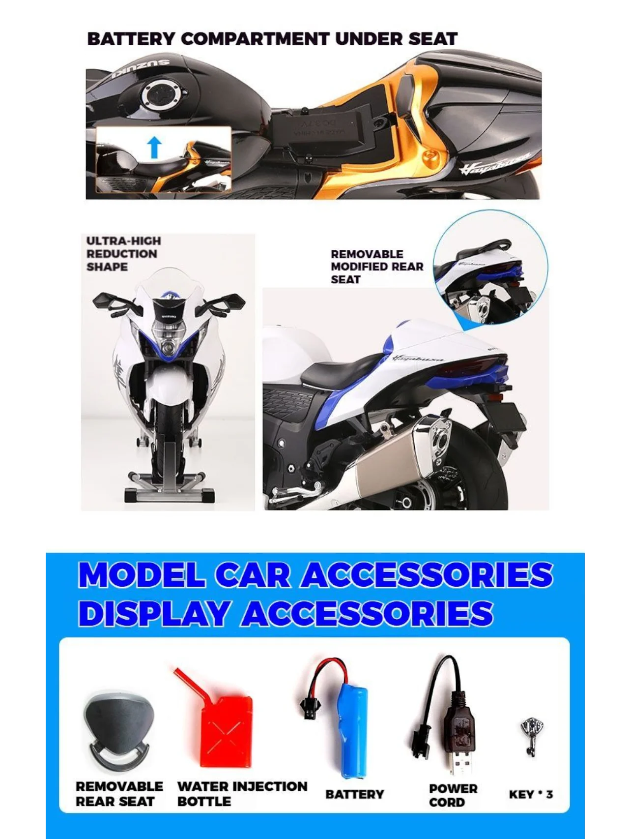 Suzuki Hayabusa GSX-1300 R Alloy Model 1:6 Scale (Colour -Black) - Image 3