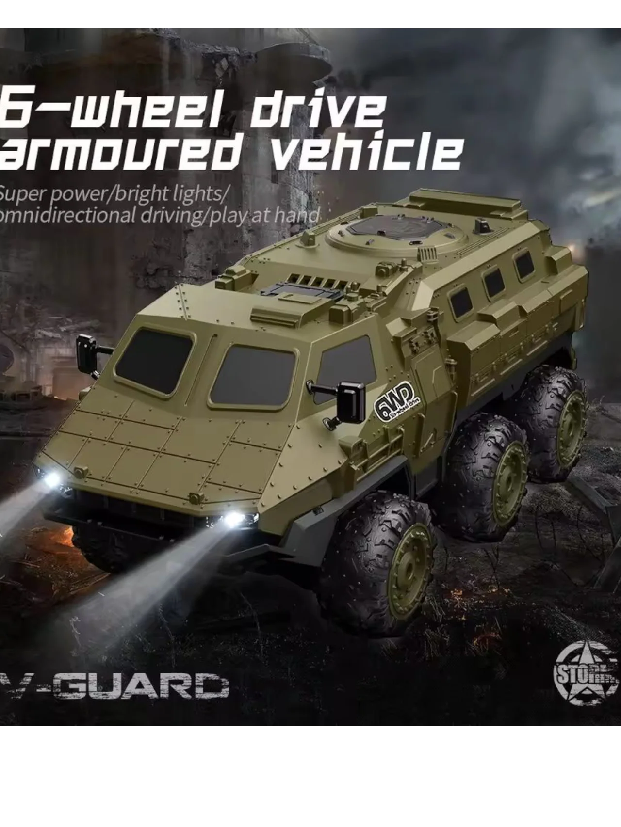 V-Guard Six-Wheel Drive Military Armored Remote Control (RC) Vehicle 1:16 Scale - Image 10