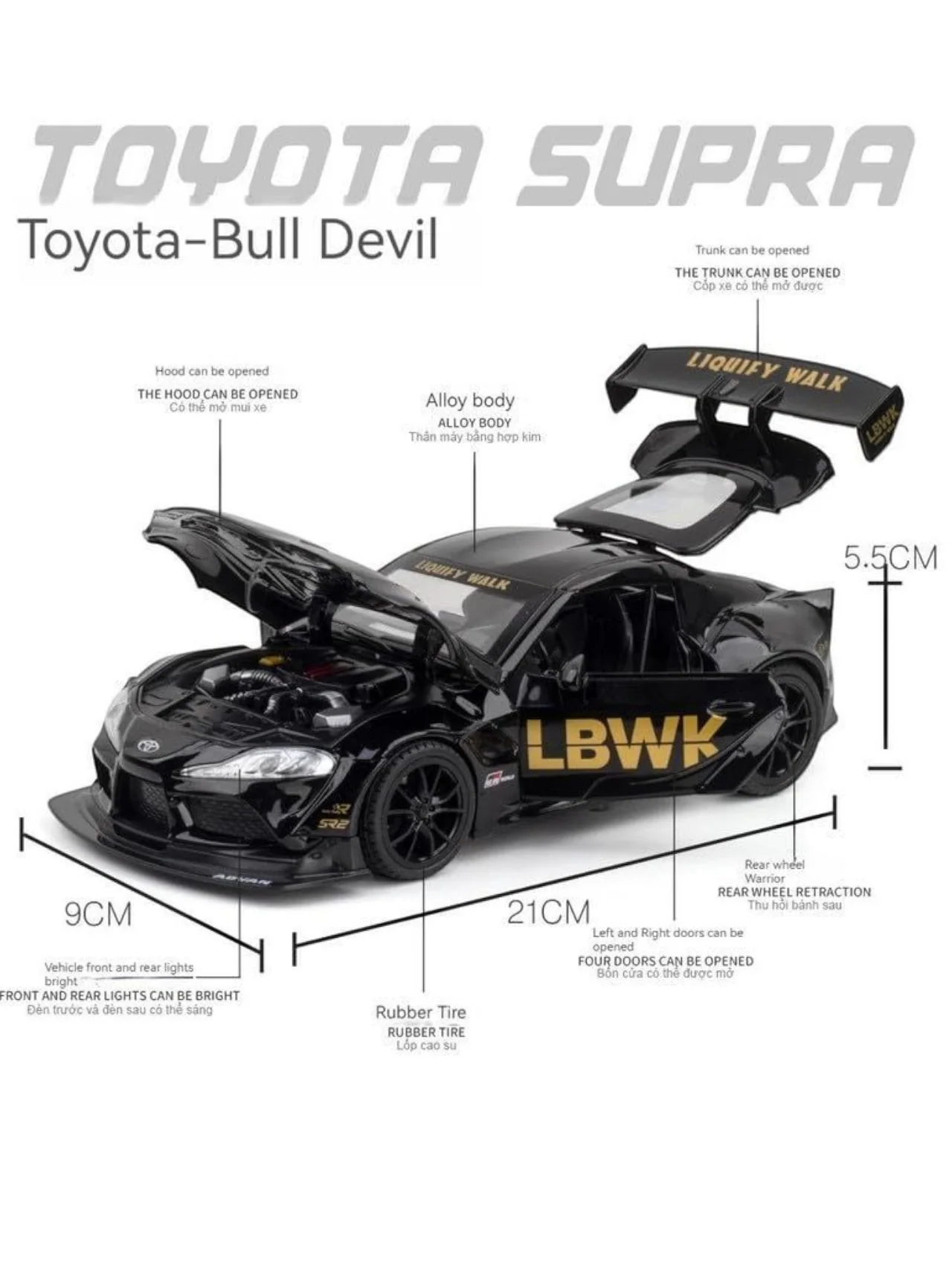 XQT Toyota Supra Alloy Car Simulation Die-Cast Model 1:22 Scale - Image 5